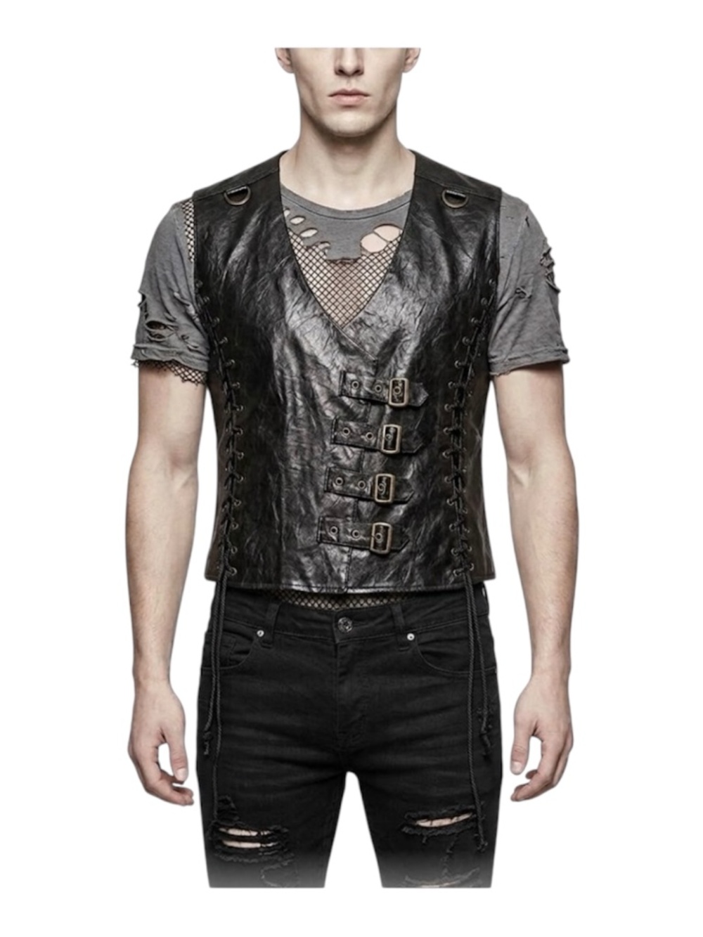 PUNK RAVE Faux Leather Vest XL Black Steampunk Goth Industrial Grunge Rocker